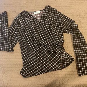 Plaid wrap blouse